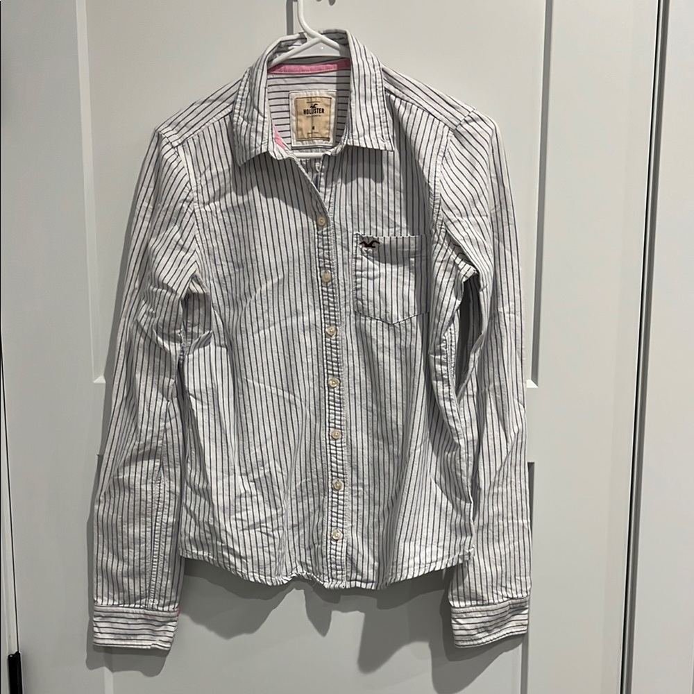 Hollister White and Blue Striped Shirt